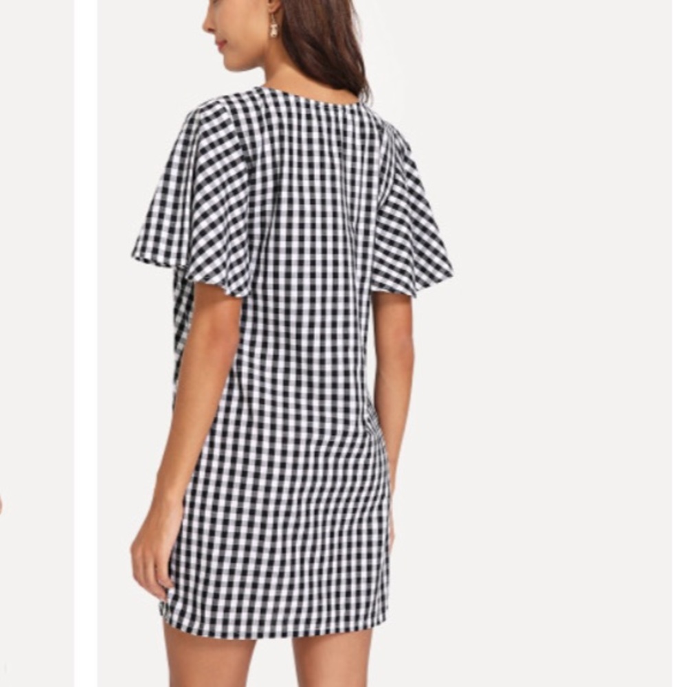 Shein Flutter-Sleeve Gingham Print Dress - Picture 4 of 4